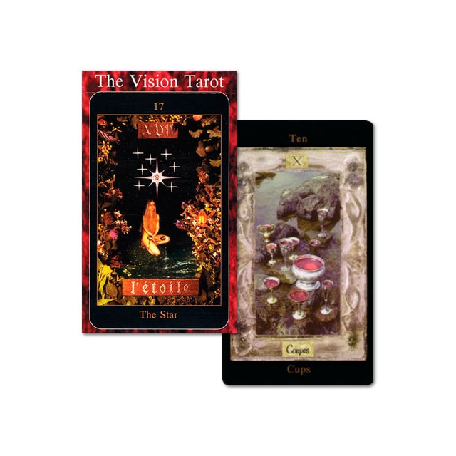 Capa e carta "Dez de Copas" do baralho The Vision Tarot, da editora AGM Urania.
