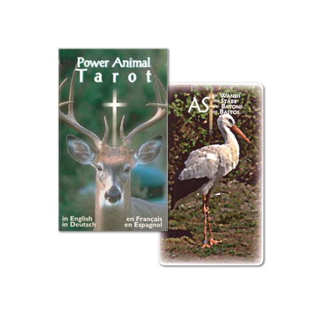 Capa e carta "Ás de paus" do baralho Power Animal Tarot, da editora AGM Urania.
