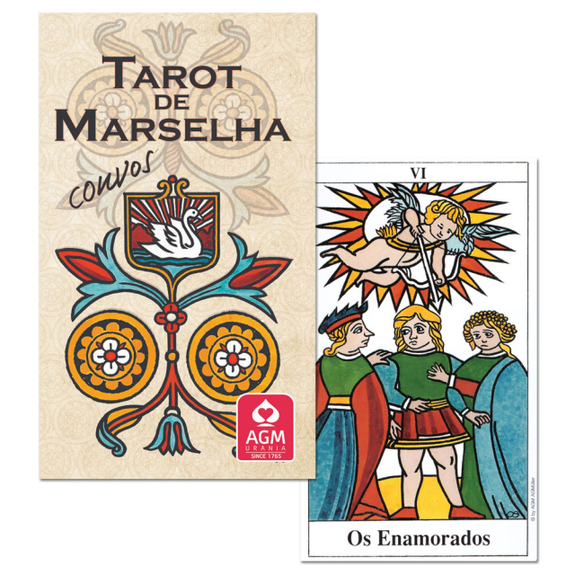 Capa e carta 6 do baralho Tarot de Marselha Convos, publicado pela editora AGM Urania.