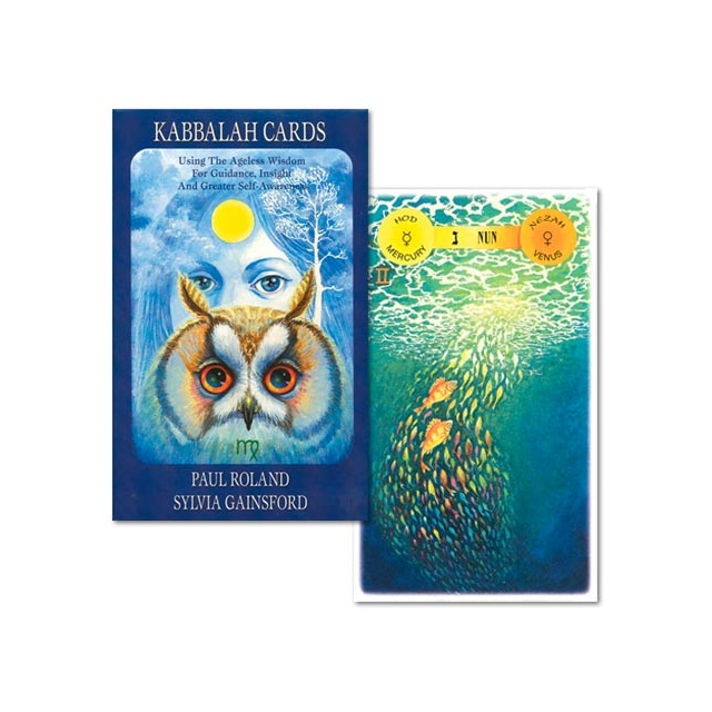 Capa e carta 2 do oráculo Kabbalah Cards, da editora AGM Urania.
