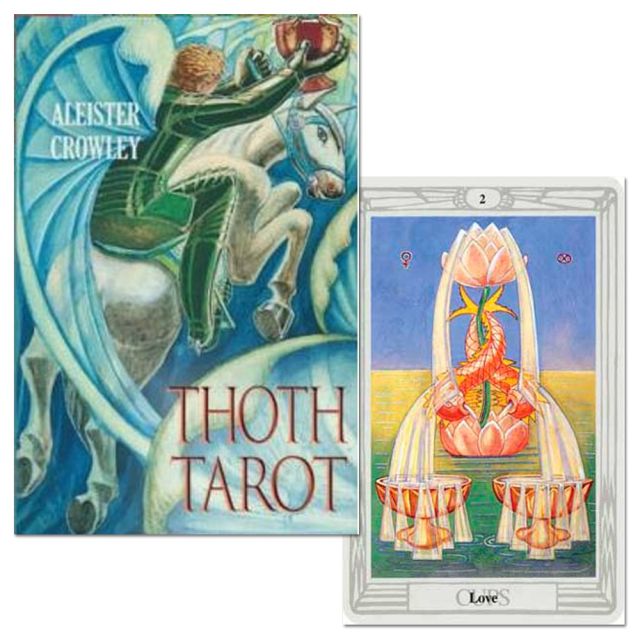 Capa e carta nº 2 do baralho Il Tarocco Thoth di Aleister Crowley, versão italiana publicada pela editora AGM Urania.