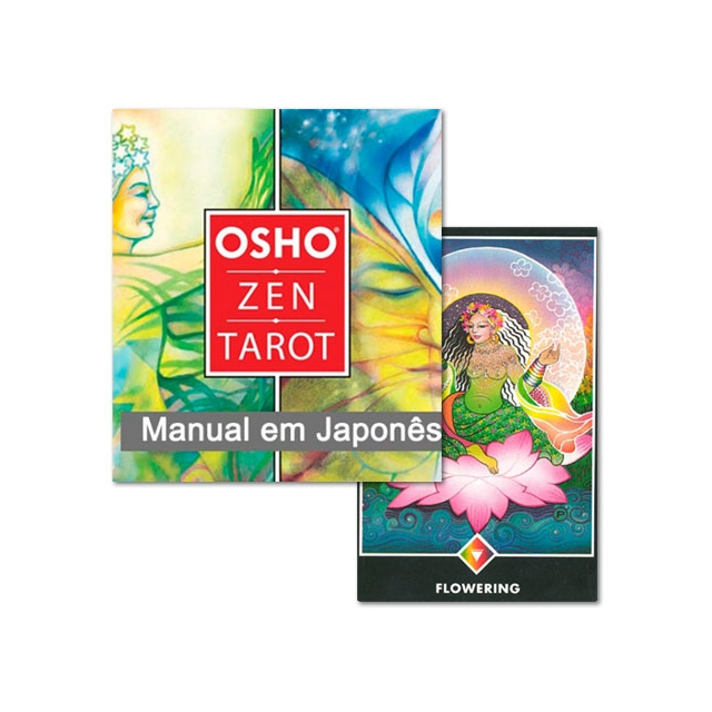 Capa e carta "Flowering" do Osho Zen Tarot, versão em japonês, da editora AGM Urania.
