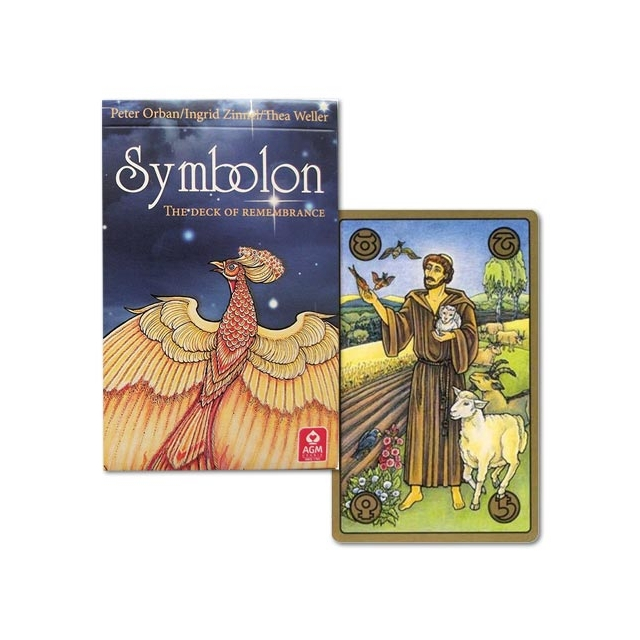 Capa e carta do baralho Symbolon, da editora AGM Urania.