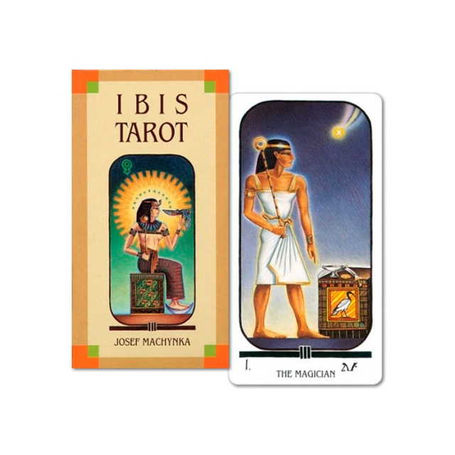 Capa e carta "The Magician" do baralho Ibis Tarot, da editora AGM Urania.