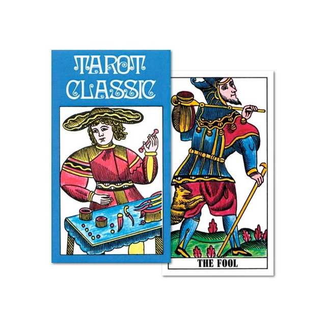 Capa e carta "The Fool" do baralho Tarot Classic, da editora AGM Urania.