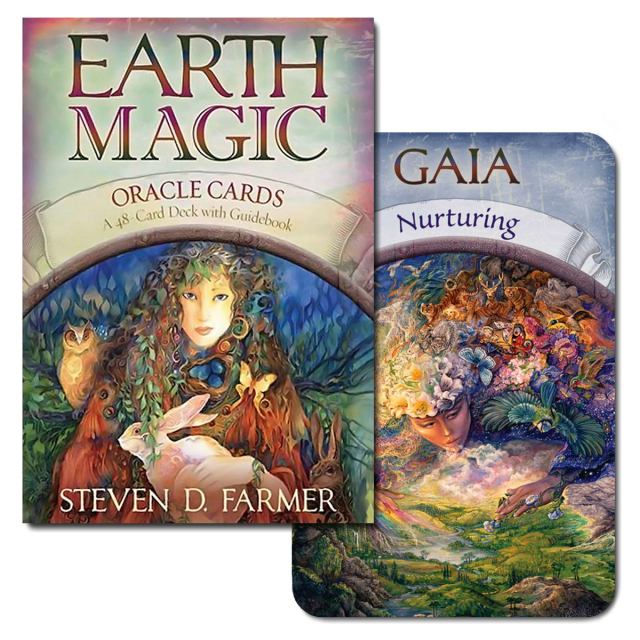 Capa e carta Gaia do Earth Magic Oracle, de Steven D. Farmer, publicado pela editora Hay House.