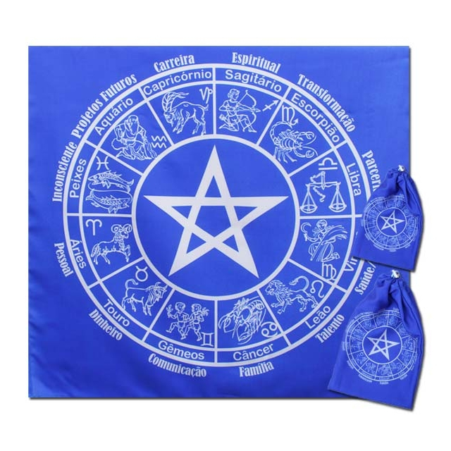 Kit Toalha + Bolsa + Sacola - Mandala Astrológica Pentagrama Azul
