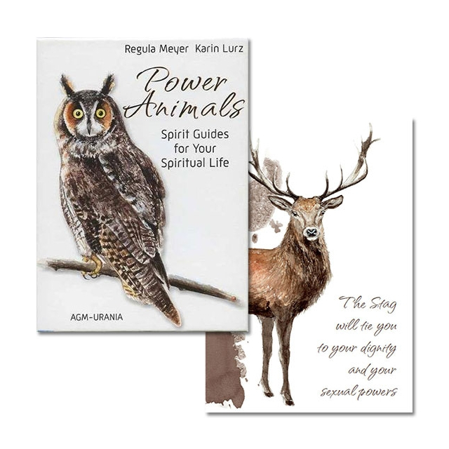 Capa e carta "Cervo" do baralho Power Animals: Spirit Guides for Your Spiritual Life, da editora AGM Urania.