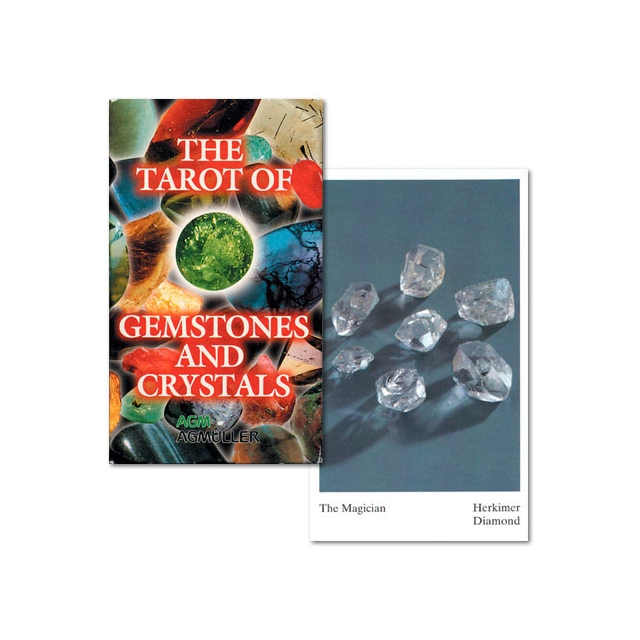 Capa e carta "The Magician" do baralho The Tarot of Gemstones and Crystals, da editora AGM Urania.