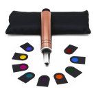 Bastão cromático a pilha de cabo de cobre, com estojo e nove filtros coloridos, produzido pela marca nacional Zots.