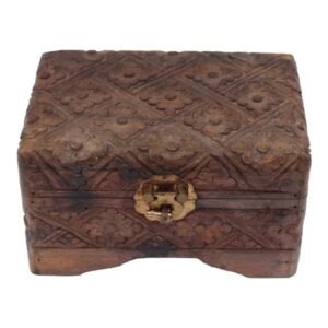 Baú de Madeira com Flores Entalhadas - Imagem 2